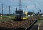 672 901 der Burgenlandbahn durchfhrt am 06.Juli 2012 als Lz durch Grokorbetha Richtung Merseburg.