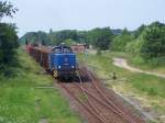 Ausfahrt aus dem Bahnhof Hagebow Stadt mit einer bergabe nach Bad Kleinen mit V 60.02 der PE Cargo am 14.06.2006