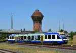 HEX VT807 fährt in den Bahnhof Halberstadt ein. Er trägt Werbung für das Bodetal und den Harz.

Halberstadt 03.08.2018