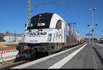 Portrait von 1216 955-5 (Siemens ES64U4) der Wiener Lokalbahnen Cargo GmbH (WLC), mit Werbung für den Transportpartner Roland Spedition GmbH, als AKE 50 (AKE-RHEINGOLD-Sonderzug) von Cottbus Hbf