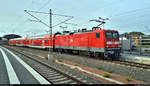 Smartphone-Aufnahme der inzwischen auf dem Hallenser Gleisvorfeld abgestellten 112 164-9 der Elbe-Saale-Bahn (DB Regio Südost) als RE 4895  Saale-Express  (RE18) nach Jena-Göschwitz, der im