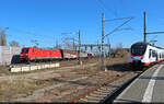 Im Beisein von 6442 918 (Bombardier Talent 3 Plus) in Halle(Saale)Hbf steuert ein langer EZ mit 185 279-7 der Zugbildungsanlage (ZBA) Halle (Saale) entgegen.

🧰 DB Cargo
🕓 28.3.2025 | 15:02 Uhr