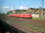 Der Hilfszug von DB Netz Notfalltechnik aus Halle/Saale Hbf. Fotografiert am 24.05.08 aus dem fahrenden Zug.