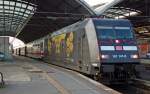 101 141 steht am Morgen des 13.04.10 mit IC 2351 im Hbf Halle(S).