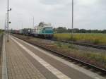 Ein Gterzug des Container Terminals Halle (Saale) durchfhrt am 14.09.2012, nachdem er vom Anschluss- aufs Streckengleis rangierte den Bahnhof Halle Trotha.