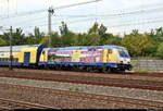 Nachschuss auf 146 541-8, mit Werbung für die Lüneburger Heide GmbH (LHG), der Landesnahverkehrsgesellschaft Niedersachsen mbH (LNVG), vermietet an die metronom Eisenbahngesellschaft mbH,