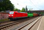 DB Cargo Bombardier Traxx 185 163-3 in Hamburg Harburg am 18.07.25 vom Bahnsteig aus fotografiert
