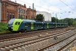 BR 1430; ET 6.02 (Stadler Flirt 160) der Nordbahn Eisenbahngesellschaft als verspätete NBE75529 (RB61) von Itzehoe erreicht ihren Endbahnhof Hamburg Hbf. [29.7.2017 - 14:06 Uhr]