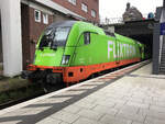 242.517  Fitzgerald  der Hector Rail steht am 12.09.2023 im regnerischen Hamburger Hauptbahnhof und wartet auf die Abfahrt in Richtung Köln. Der orangene Rahmen verrät den Vermieter der Lok.