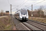 Bei einsetzendem Regen durchfährt 1442 172 (Bombardier Talent 2) von DB Regio Südost als RE 63603 (RE38) von Bitterfeld nach Halle(Saale)Hbf den Hp Hohenthurm auf der Bahnstrecke