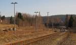 Ausfahrtsgleise Richtung Potůčky, im Bf Johanngeorgenstadt; 22.03.2011