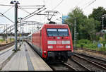 Nachschuss auf 101 086-7 als verspäteter IC 2412 (Linie 30) von Köln Hbf, der seinen Endbahnhof Kiel Hbf abweichend auf Gleis 4 Richtung Abstellgruppe verlässt.