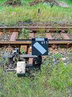 Weichenlaterne und -stellhebel der Einfahrtweiche aus Richtung Graslitz des Bhf.