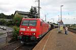 Durchfahrt am 18.06.2016 von 185 021-3 mit einem gemischten Güterzug durch den Hp Koblenz Lützel in Richtung Koblenz Mosel.