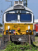 Die Diesellokomotive 077 002-9 war Mitte August 2018 in Koblenz abgestellt.