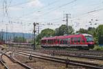 Nachschuss auf 648 201, als dieser am Mittag des 22.06.2019 als RB 23  Lahn-Eifel-Bahn  (Mayen Ost - Limburg (Lahn)) durch den Rangierbahnhof von Koblenz Lützel gen Hauptbahnhof fuhr.