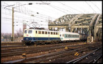 110153 mit RB aus Deutz kommend fuhr am 20.3.1996 um 15.58 Uhr über die Hohenzollernbrücke in den HBF Köln ein.