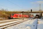 Wer will schon freiwillig von der DB sein?   Darum tarnt sich der 1440 813-2 auf seinem Weg nach Mönchengladbach mit einem   Schneeschäutzer....Korschenbroich den 24.1.2015