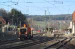 214 024 der BBL durchfhrt am 12. April 2013 solo den Bahnhof Kronach.