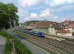 ET 328, ET 317 und ET 302 der BOB stehen am 24. April 2014 im Bahnhof Kronach.