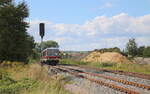 CLR 628 227 als DZ 20181 aus Klostermansfeld, am 13.09.2025 im Bahnhof Laucha (U). Die  Wipperliese  kam zum Winzerfest in Freyburg (U) ins Unstruttal. Zum wenden mußte bis hinters Signal in Laucha gefahren werden.