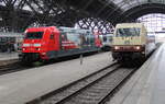 DB 101 115-4  Bahnbonus  und DB 101 110-5  55 Jahre InterCity , am 19.09.2026 beim Tag der Schiene in Leipzig Hbf.