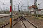 Eine gekappte doppelte Kreuzungsweiche am Bahnsteig 16 / 17, am 19.09.2026 in Leipzig Hbf.