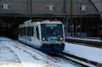 Der Triebwagen der Rurtalbahn fhrt am 20.12.09 aus dem Leipziger Hbf heraus ins Gleisvorfeld.