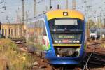 Einfahrt in Leipzig Hbf hat der VT 618 von der MRB, in der Matrix hat man schon die Rckfahrt nach Wurzen eingestellt. 17.10.2013