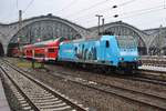 146 013 fährt am 27.1.2018 mit dem RE50 (RE16513)  Saxonia  nach Dresden Hauptbahnhof aus dem Leipziger Hauptbahnhof aus. 