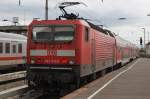 Hier 143 011-5 mit einer RB57 (RB26112) von Leipzig Hbf. nach Annaburg, bei der Ausfahrt am 11.7.2013 aus Leipzig Hbf. 