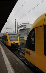 Hier zwei Lint41 der HLB kurz vor dem kuppeln am 3.6.12 in Limburg(Lahn). Dieser Zug wurde wegen des Hessentages ausnahmsweise verstrkt.
