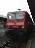 Hier steht 143 346 mit ihrem SE der Linie 20 am 20.05.13 in Limburg(Lahn).
