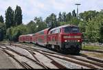 218 427-3 der DB ZugBus Regionalverkehr Alb-Bodensee GmbH (RAB) (DB Regio Baden-Württemberg) verlässt die Abstellung in Lindau Hbf und wird auf Gleis 5 als RE 4224 bzw.