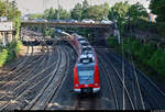 Nachschuss auf 423 308-6 und 423 ??? der S-Bahn Stuttgart als S5 von Stuttgart Schwabstraße nach Bietigheim-Bissingen, die das südliche Gleisvorfeld des Bahnhofs Ludwigsburg erreichen.