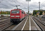 Nachschuss auf 111 132-7 von DB Regio Baden-Württemberg als RE 1???? von Heilbronn Hbf nach Stuttgart Hbf, der den Bahnhof Ludwigsburg auf Gleis 4 erreicht.