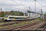 8442 617 und 8442 125 (Bombardier Talent 2) der Abellio Rail Baden-Württemberg GmbH als Leerzug durchfahren den Bahnhof Ludwigsburg auf Gleis 1 Richtung Bietigheim-Bissingen.