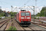 Schiebewandzug mit 185 012-2 DB durchfährt den Bahnhof Ludwigsburg auf Gleis 4 Richtung Kornwestheim.