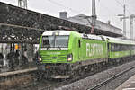 Flixtrain Richtung Hannover fährt mit Zuglok 193-431 am 13.2.2026 um 11.36 Uhr durch den Bahnhof Lüneburg.