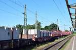 Naschschuss auf einen Güterzug mit Betonfertigteilen in Magdeburg Neustadt.

Magdeburg 23.07.2020