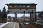 Das historische Reiterstellwerk am Bahnhof Memmingen am 01.03.09.