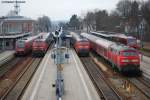 Der Taktverkehr machts mglich: Ein voller Bahnhof Memmingen am 04.03.09.