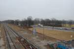 Ehemaliger S-Bahnhof Olympiastadion (Oberwiesenfeld) am 3. Mrz 2012. Blick vom Empfangsgebude in Richtung Landshuter Allee.