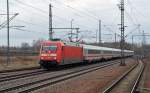 Der IC 2208 war am 03.02.13 lediglich mit einer Lok der BR 101 bespannt. Hier durcheilt er Muldenstein Richtung Berlin.