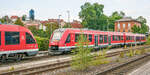 648 327 und 622 049 standen am Abend des 17.9.24 in Neuhaus auf Gleis 9 f�r die Nachtruhe abgestellt.    