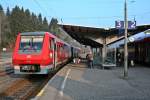 611 011 als IRE 3209 nach Ulm Hbf am Morgen des 06.03.14 startklar im Abgangsbahnhof Neustadt (Schwarzwald).