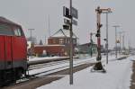 218 366 wartet am 23.01.2010 in Niebll auf die Weiterfahrt nach Westerland