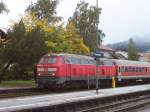 Eine Br 218 ist in Oberstdorf eingefahren