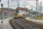 Messzug von DB Netz Instandhaltung durchfährt den Bahnhof Pasewalk in Richtung Stralsund. - 22.08.2016
