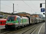 Die SOS Kinderdorf 1116 007-4 zieht am 17.09.2010 einen Gterzug durch den Hauptbahnhof von Passau. (Hans)